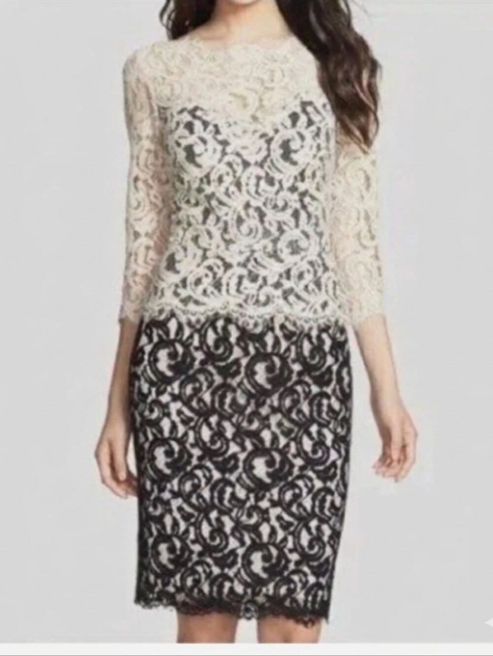 Tadashi Shoji Two-Tone Illusion Lace Dress